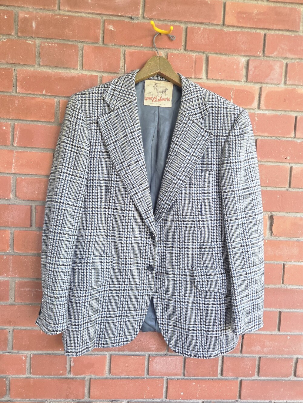 Vintage 1970s 100% Cashmere Plaid Blazer Sport Coat Made in England Mens 42R